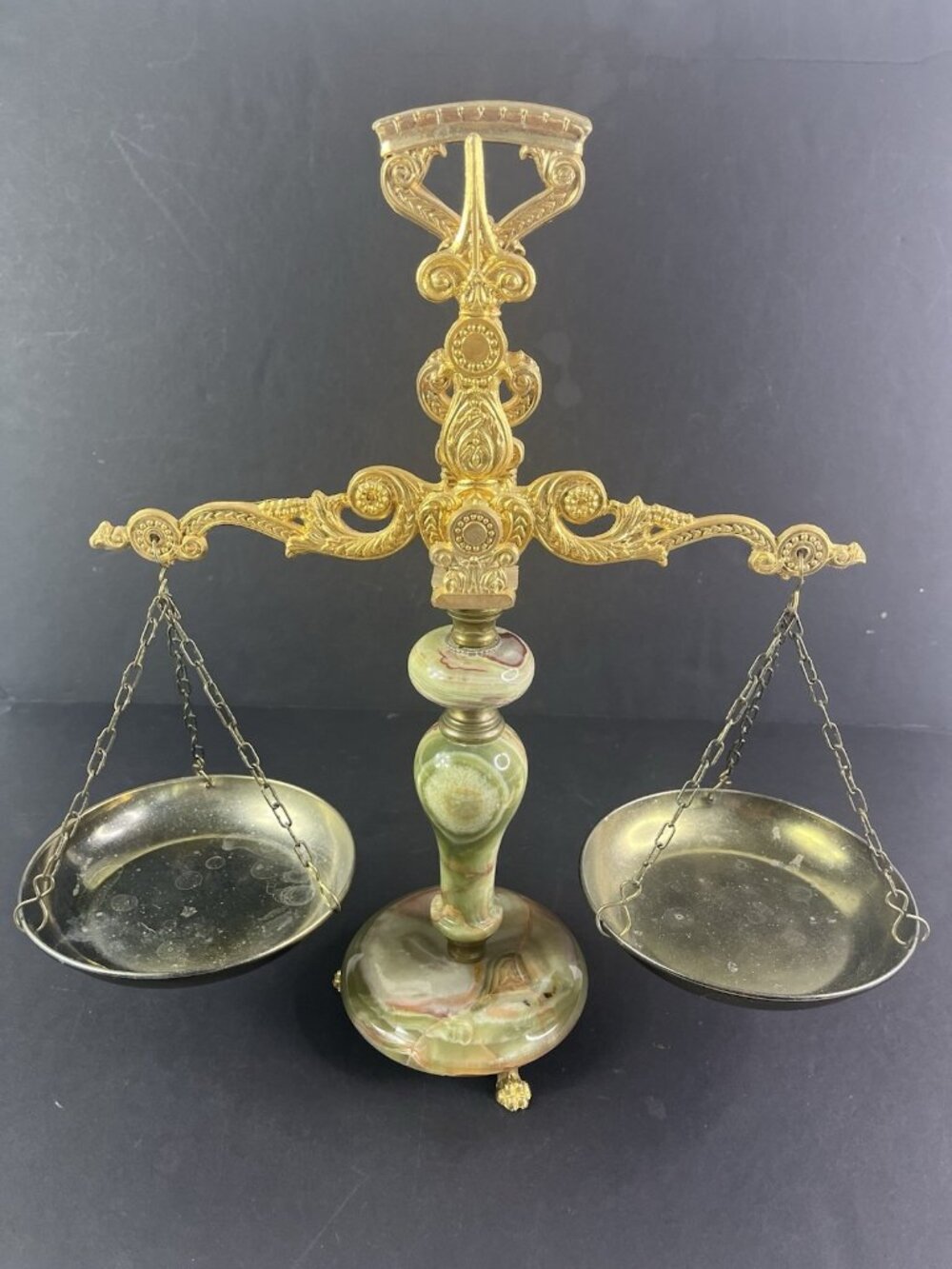 VTG Rare Brass Balance Scale of Justice Swirl Marble Pedestal  Lawyer Judge Gift